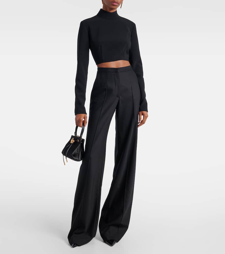 Pleated wool-blend wide-leg pants