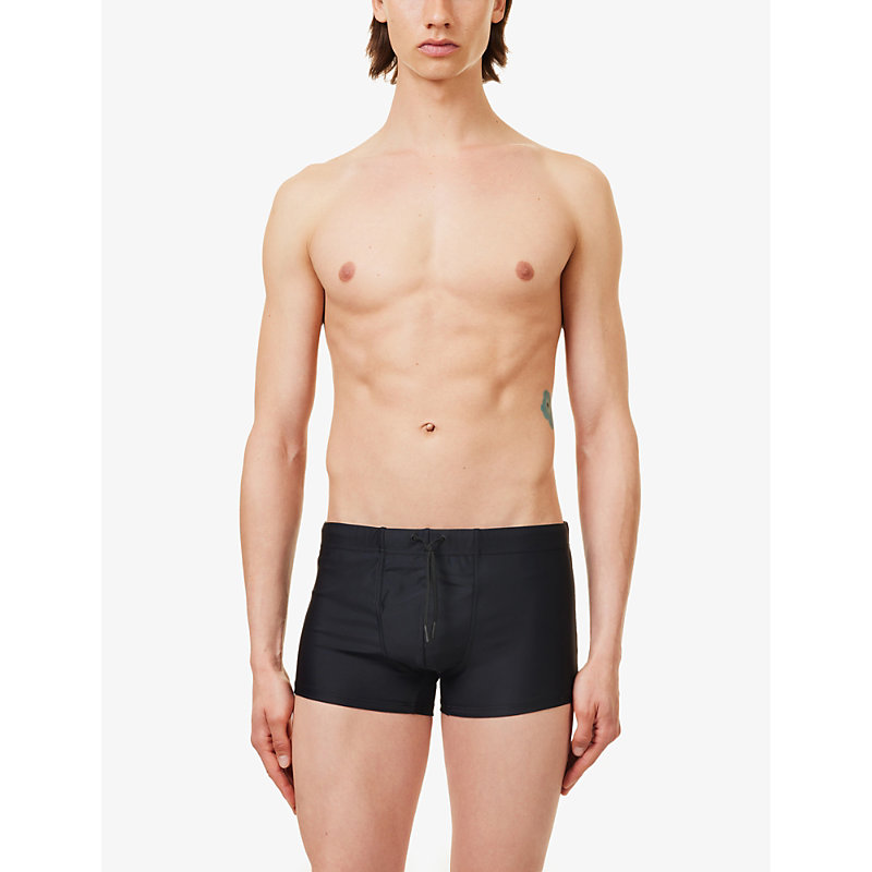 Mens Black Elasticated-waistband Swim Briefs 