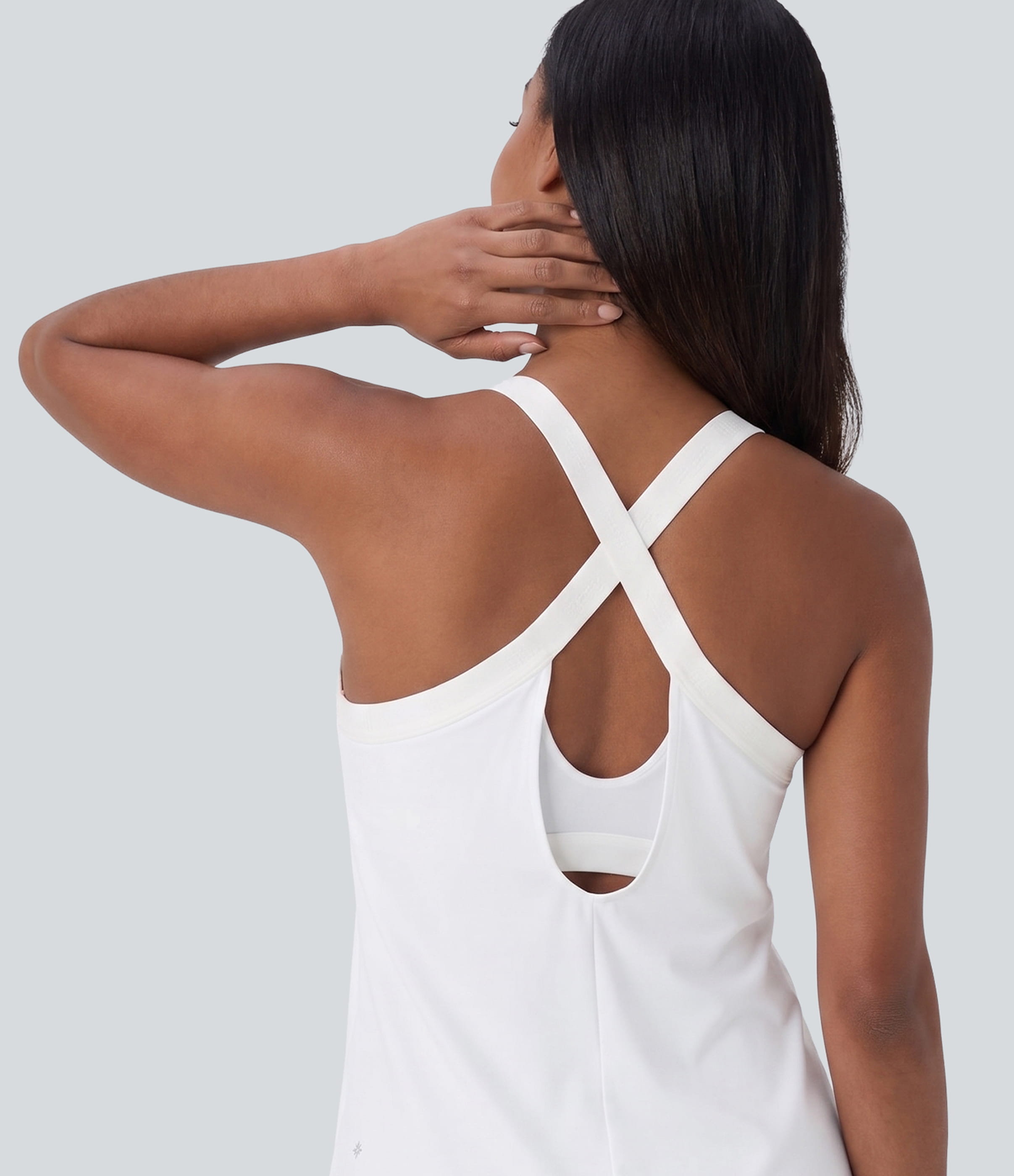 U Neck Curved Hem Cool Touch Yoga Tank Top-UPF50+ Tank Top - White