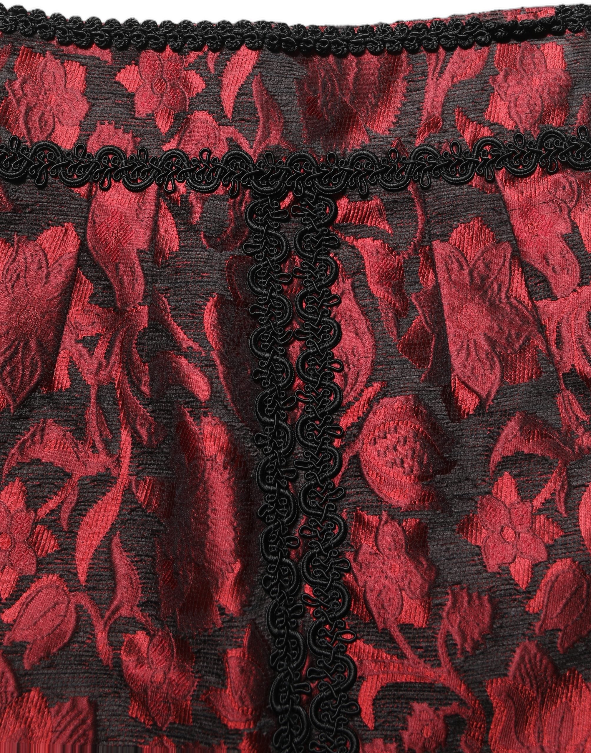 Floral Jacquard Lace-Trim Skirt — Red
