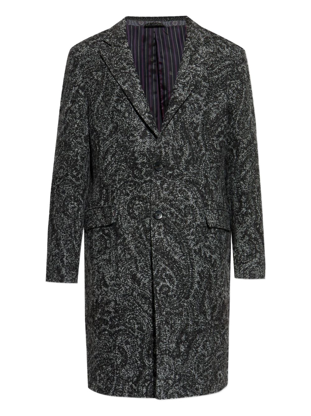 Paisley-patterned long coat - Black