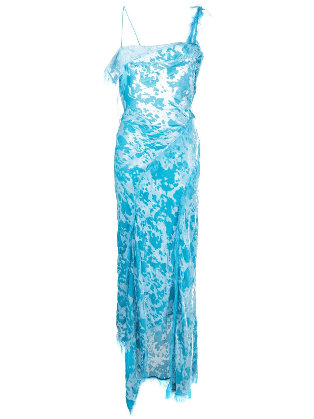 Chiffon ruffle blue maxi dress