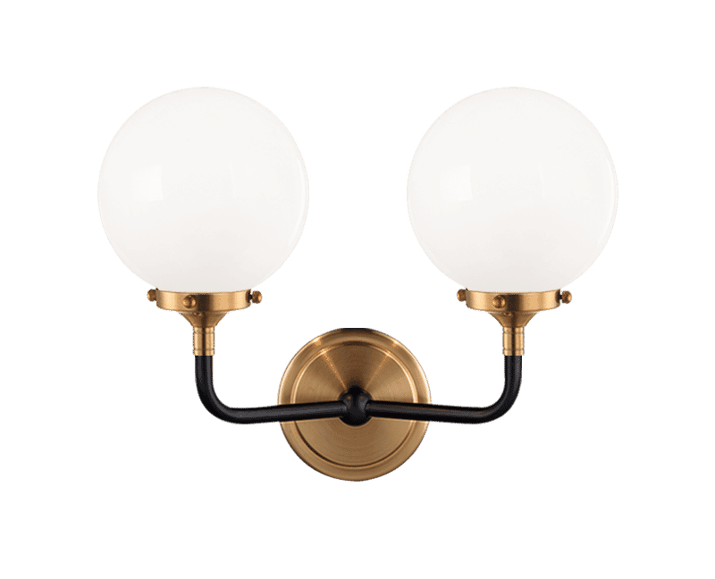 Aged Gold Brass Two Light Wall Sconce from the Particles Collection
