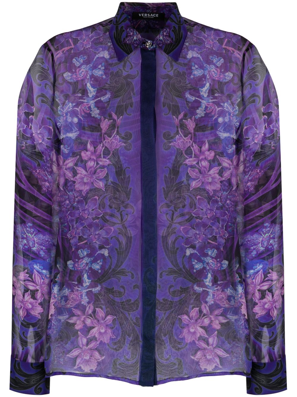 Floral-print silk blouse - Black