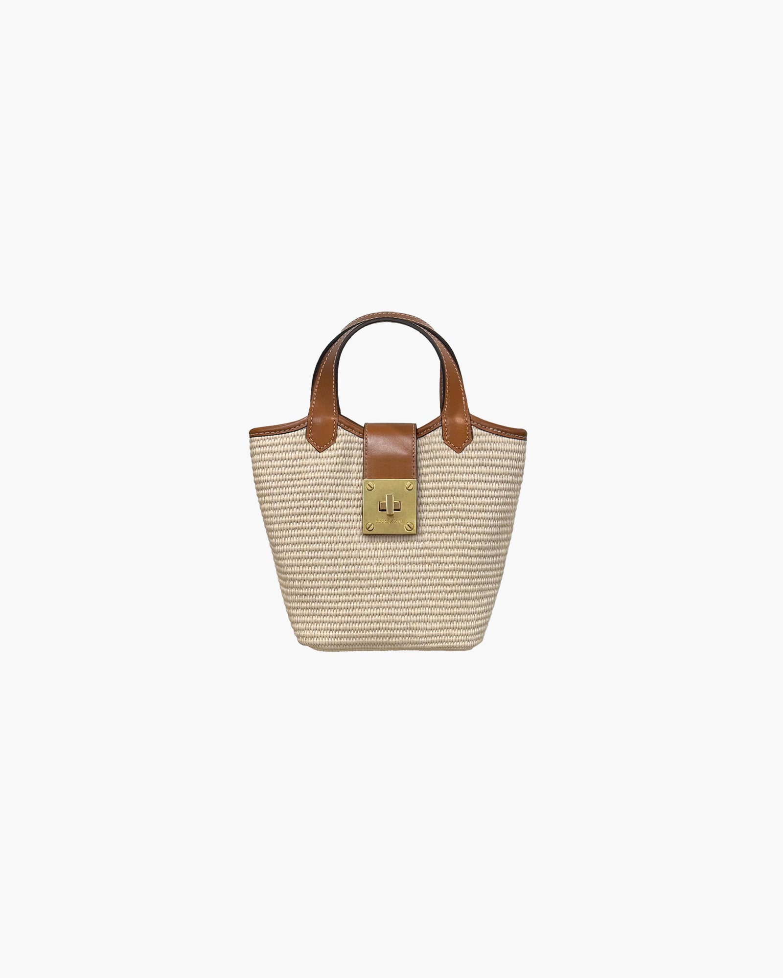 Mini Myka Straw Bag - Black - Women's Compact Bucket Bag with Leather Handles and Turn Lock Closure