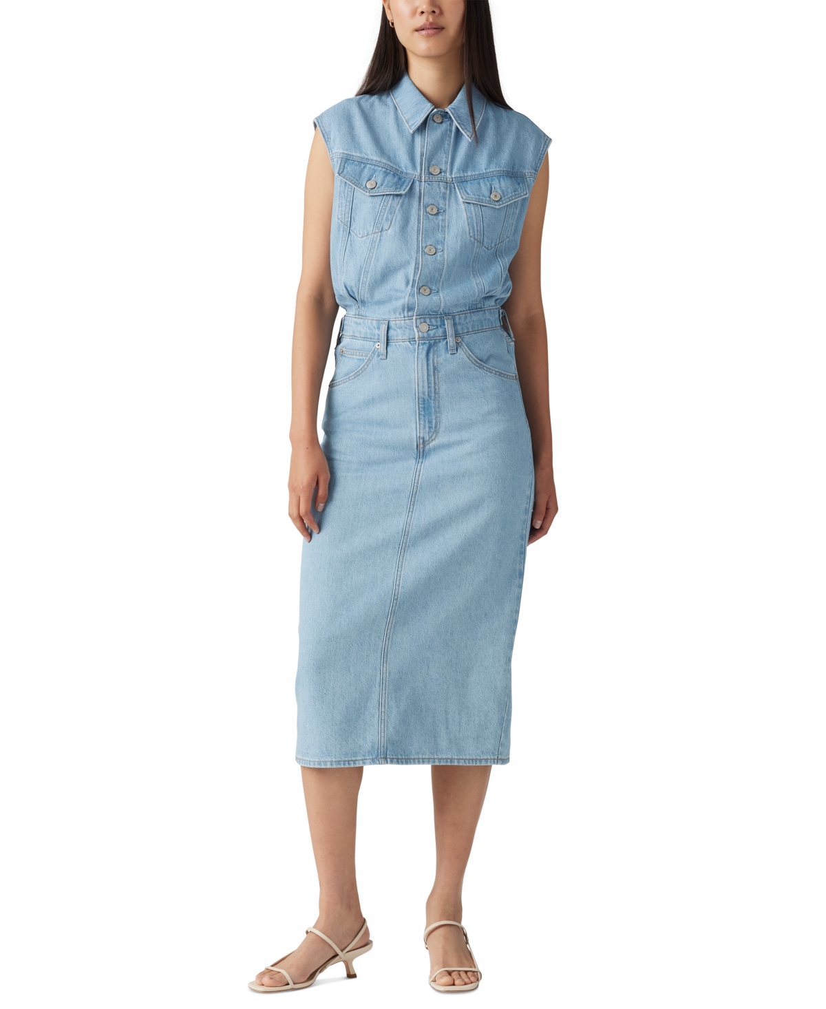 Women's Cotton Iconic Sleeveless Denim Dress - Wrapped In Blue