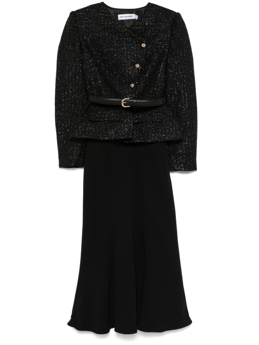 Bouclé asymmetric midi dress - Black