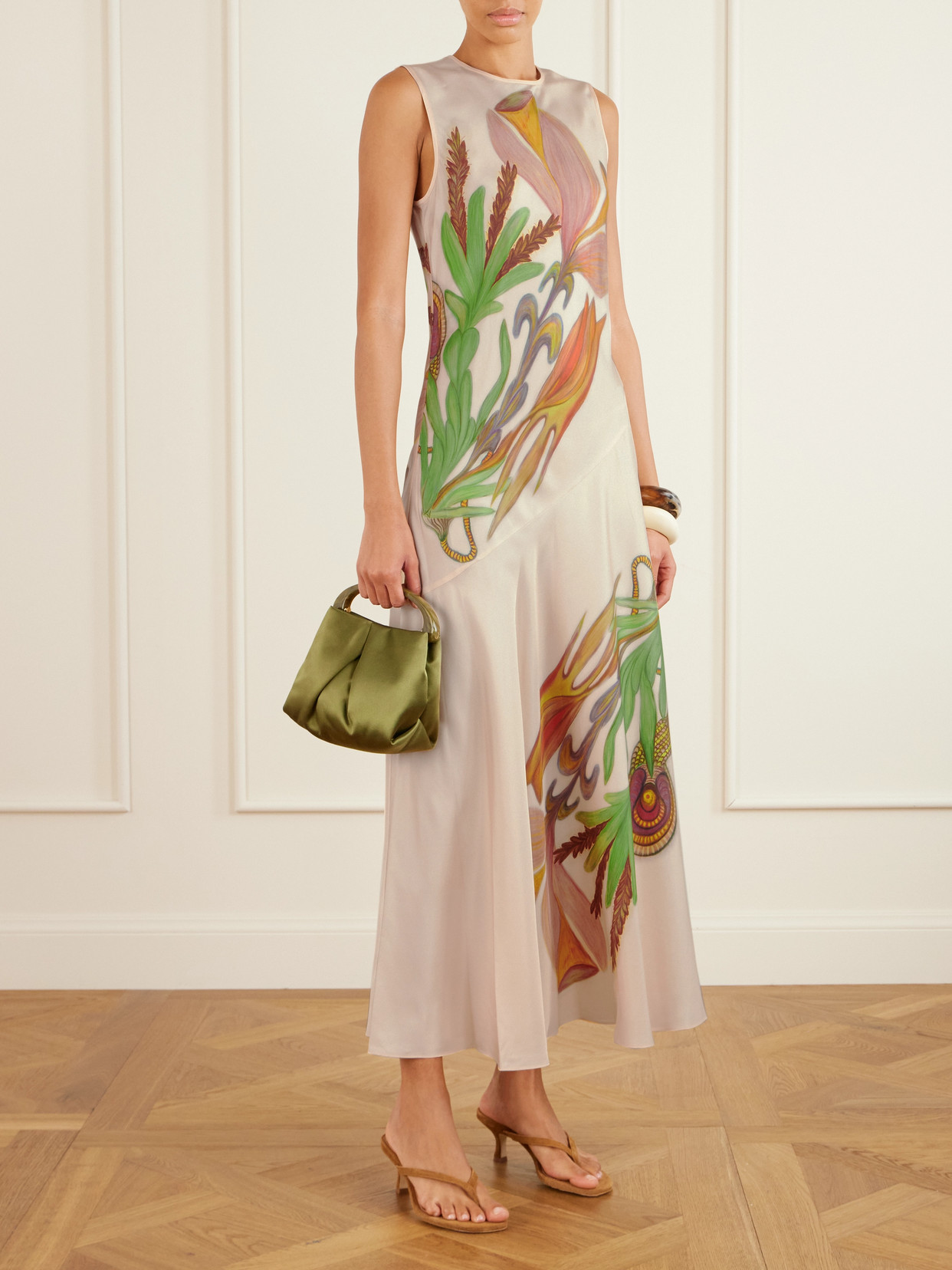 Gaea Paneled Printed Silk-satin Midi Dress - Multi