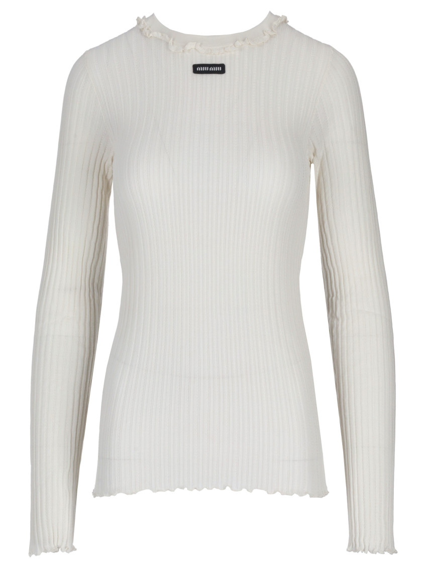 White Logo Round Neck Sweater