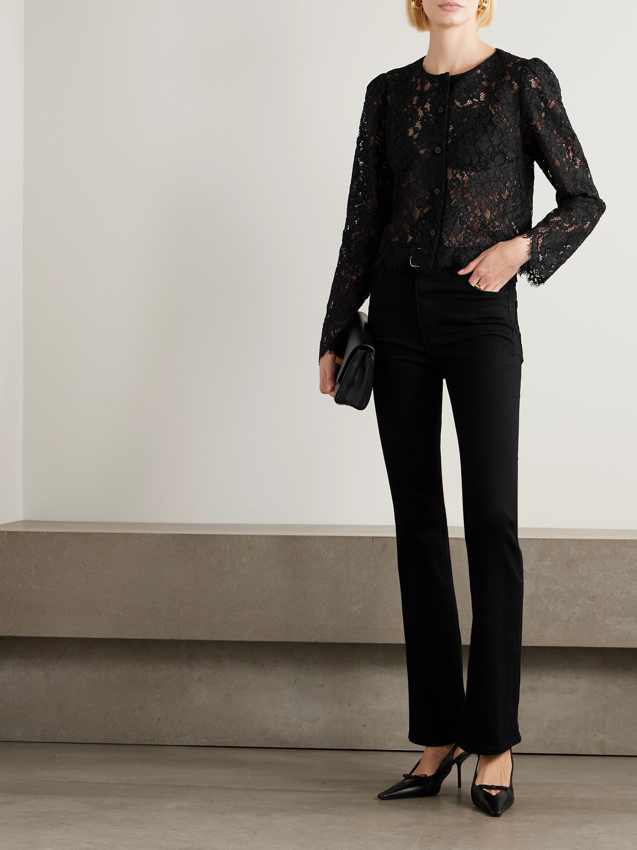 Organic Cotton-blend Lace Blouse - Black