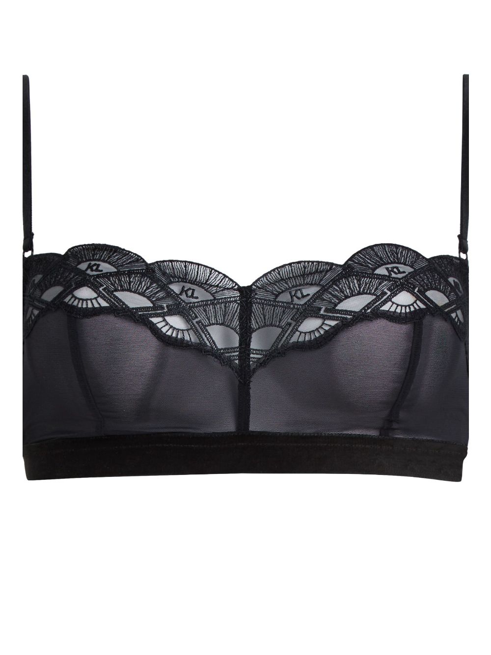 Logo-embroidered lace bralette - Black