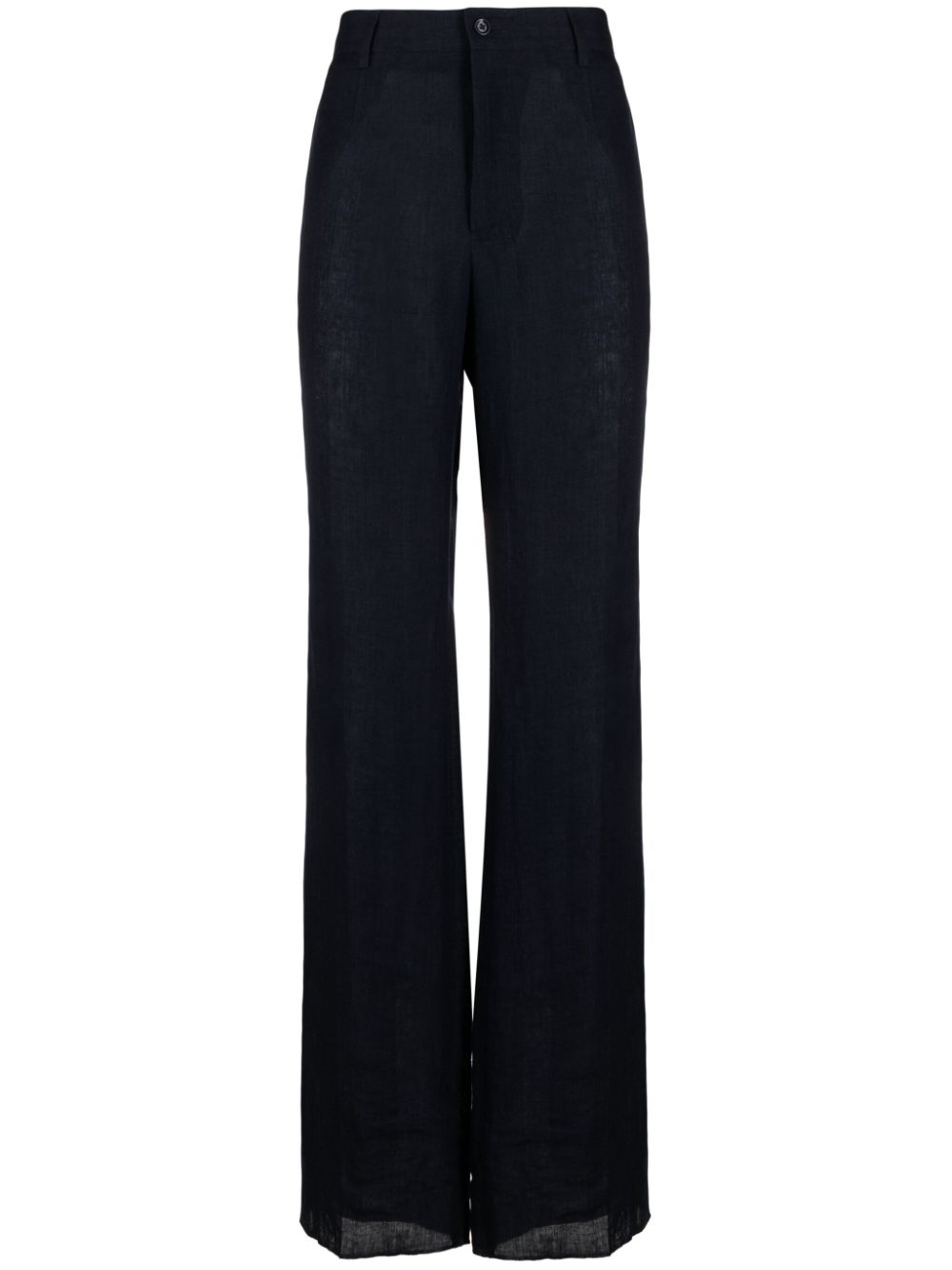 Linen tailored wide-leg trousers - Blue