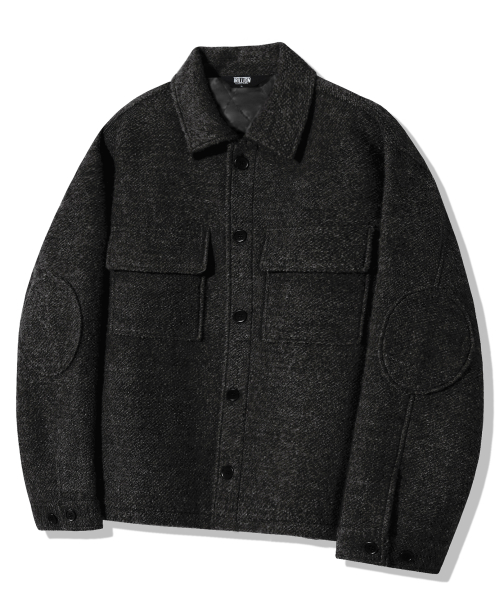 Wool Elbow Patch Two Pocket Button Jacket_Black