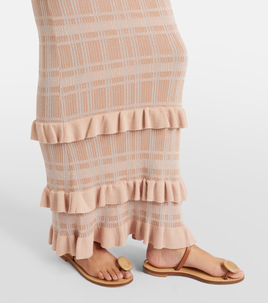 Petra checked ribbed-knit ruffled pencil skirt