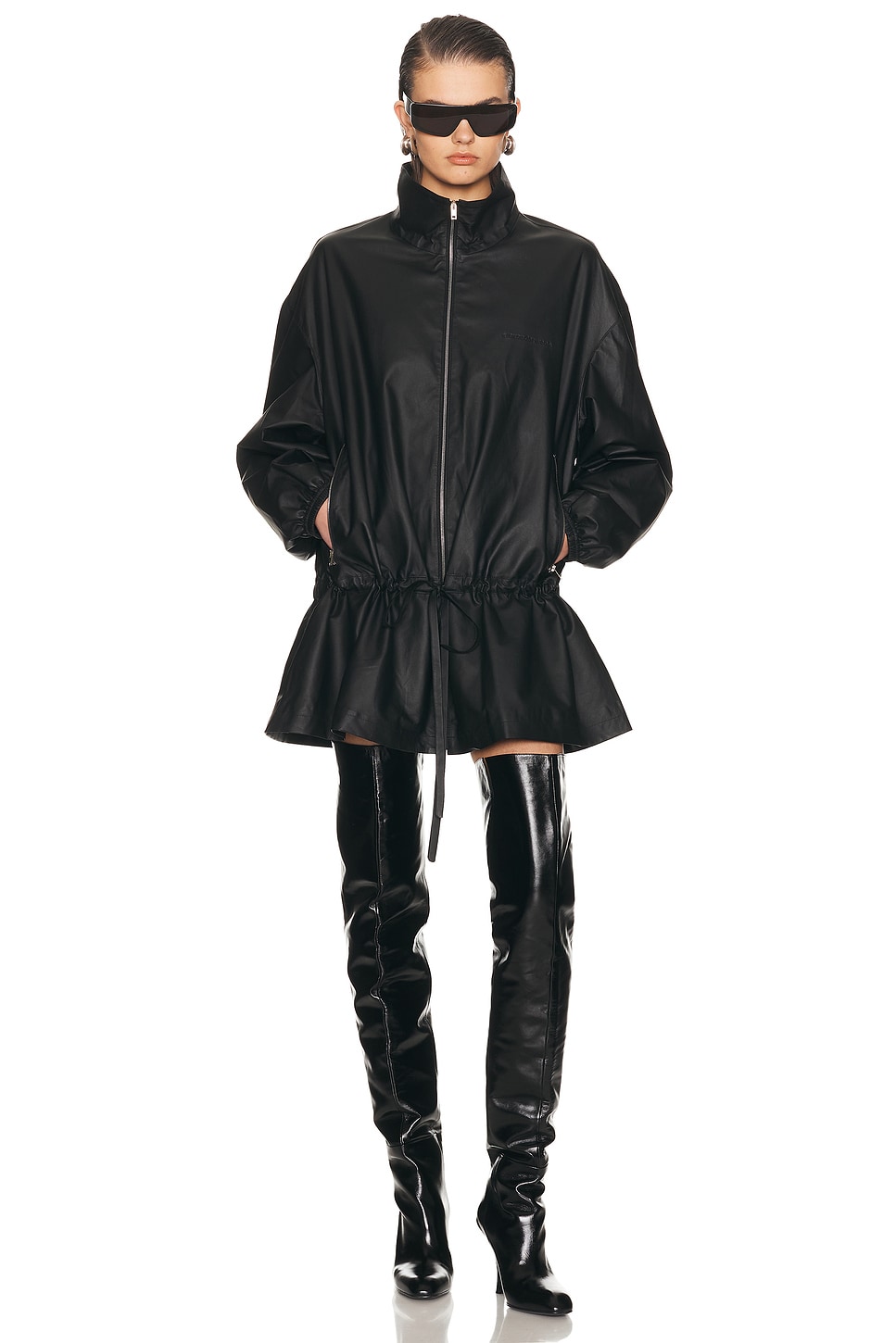 Alexander Wang Drop Waist Leather Parka in Black - Black. L also in M