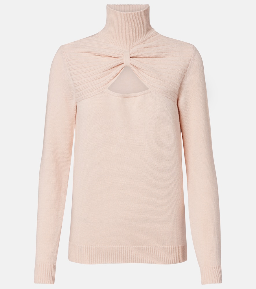 Cutout gathered virgin wool turtleneck sweater