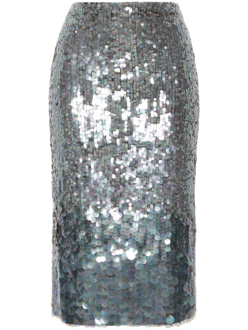 Midi Grey Skirt With All-over Sequins In Stretch Polyamide Woman