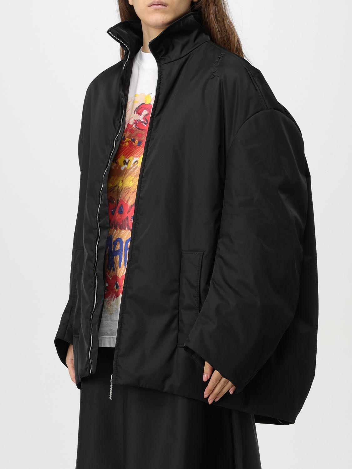 High-neck zip-up bomber jacket - Black