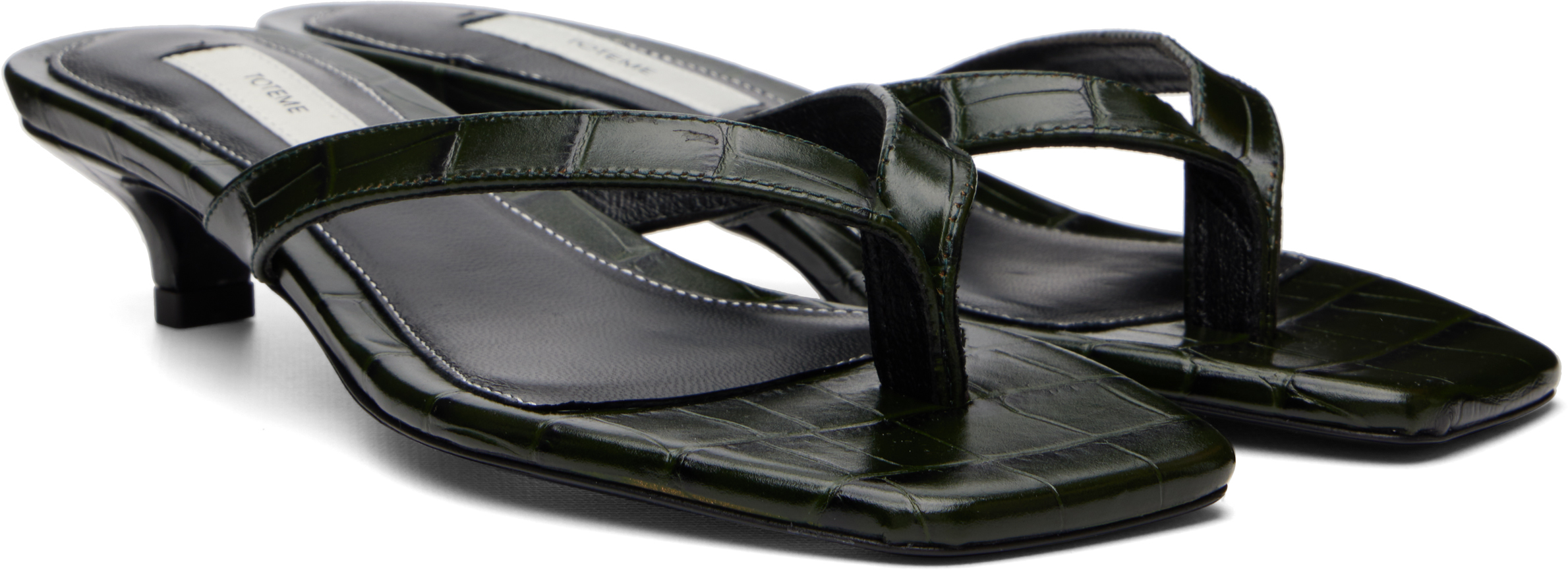 Green Croco-Embossed Flip Flop Heeled Sandals