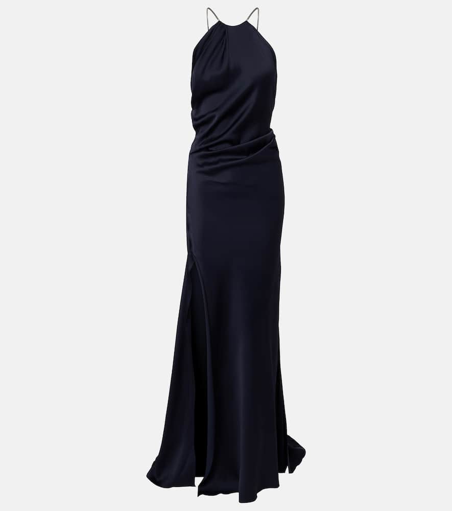 Chain-detail draped crêpe satin gown
