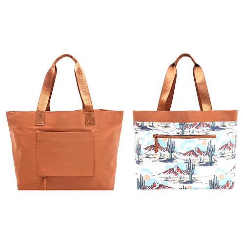 Reversible Solid/Print Tote Bag
