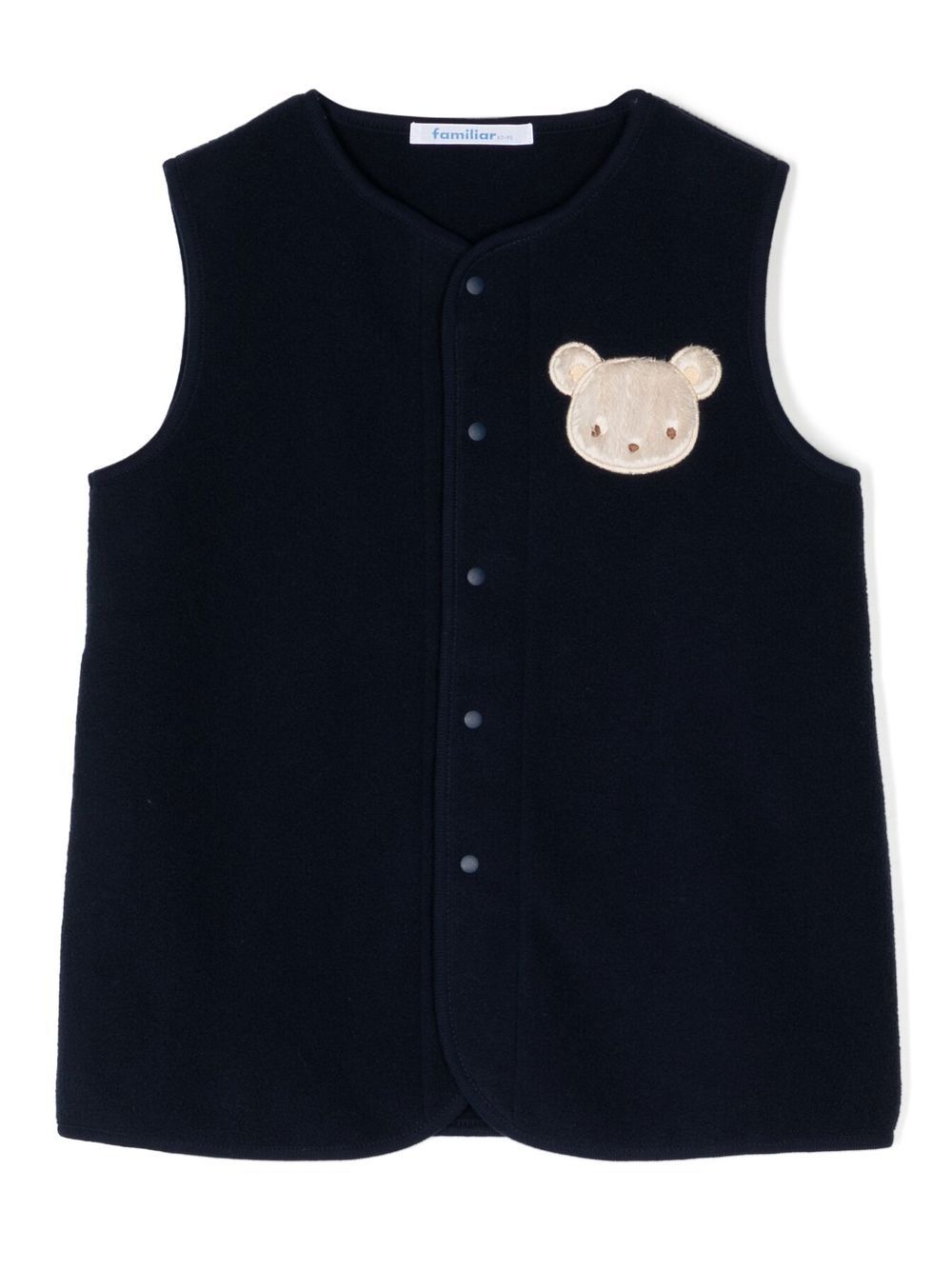 Bear-patch round-neck vest - Blue