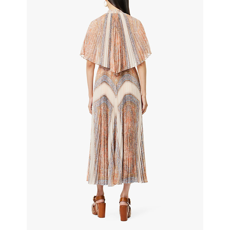 Womens Paisley Haze Sunray Paisley-print Recycled-polyester Midi Dress 