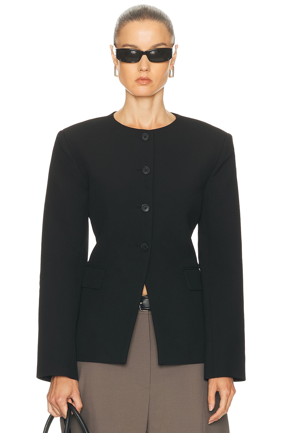 EAVES Keki Collarless Blazer in Black - Black. XS also in XXS, S, M