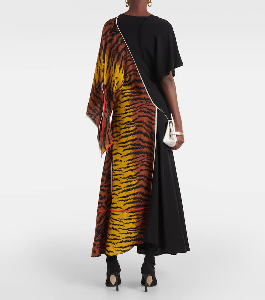 Asymmetric animal-print silk maxi dress