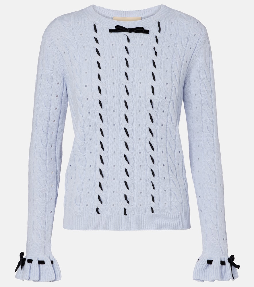 Bow-detail cable-knit virgin wool sweater
