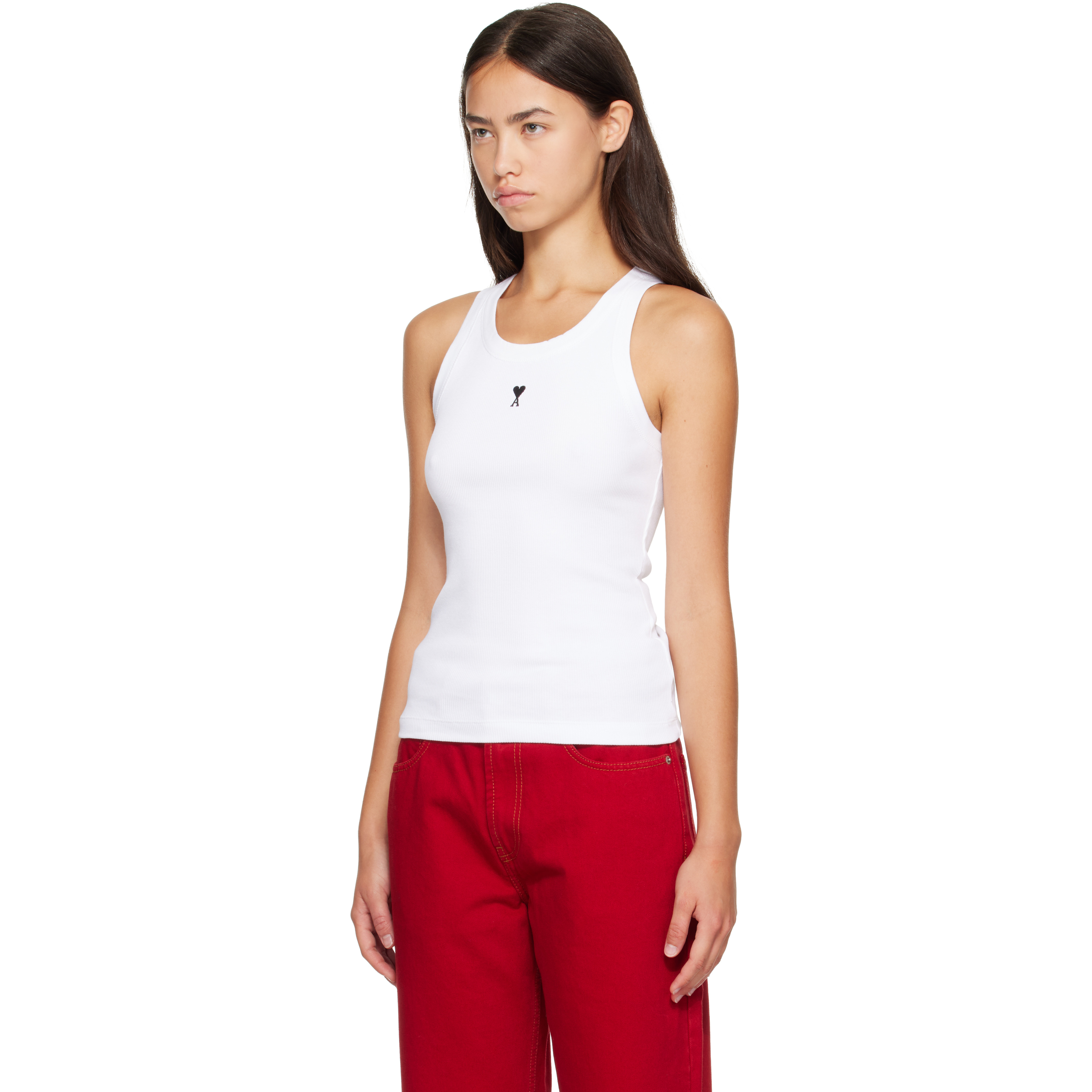 White Cotton Ami De Coeur Tank Top