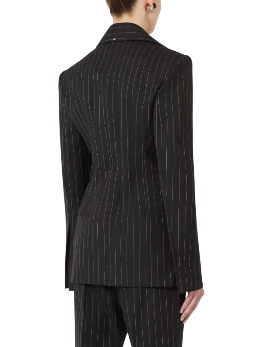 Black Stripes Shirt Collar Blazer