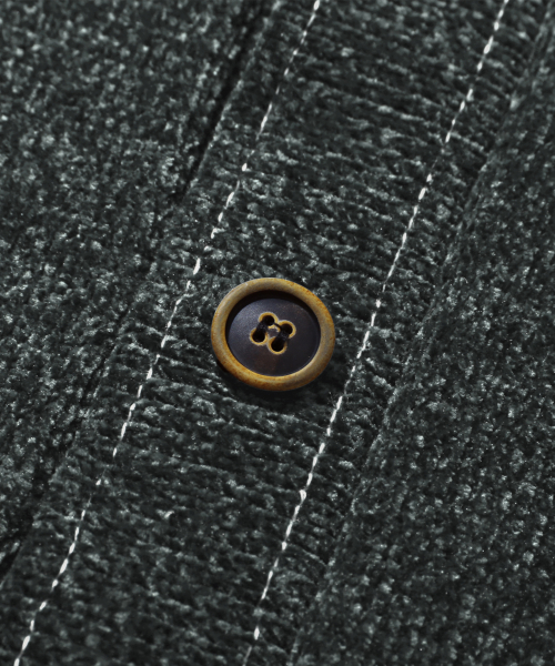 Leather Patchwork Velvet Cardigan Knit _ Khaki