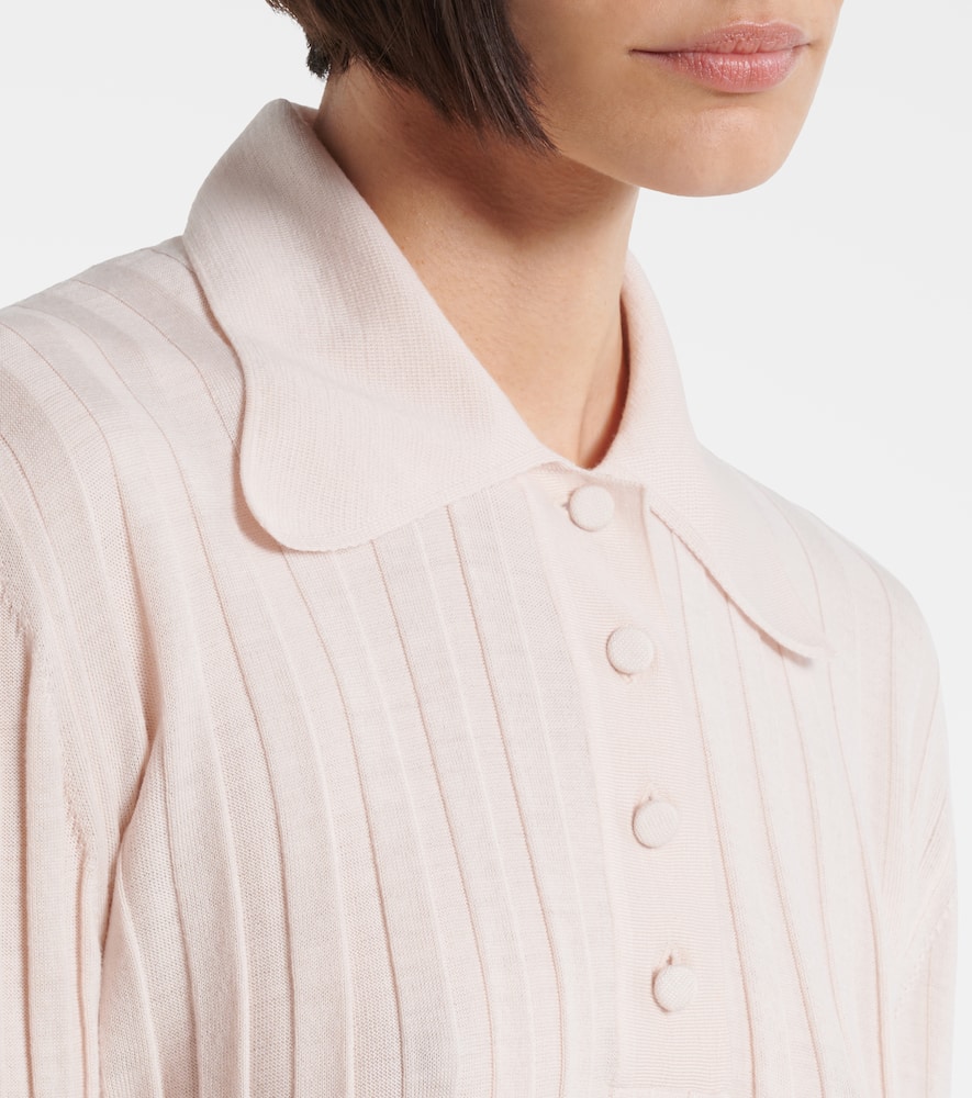 Ribbed-knit wool polo shirt