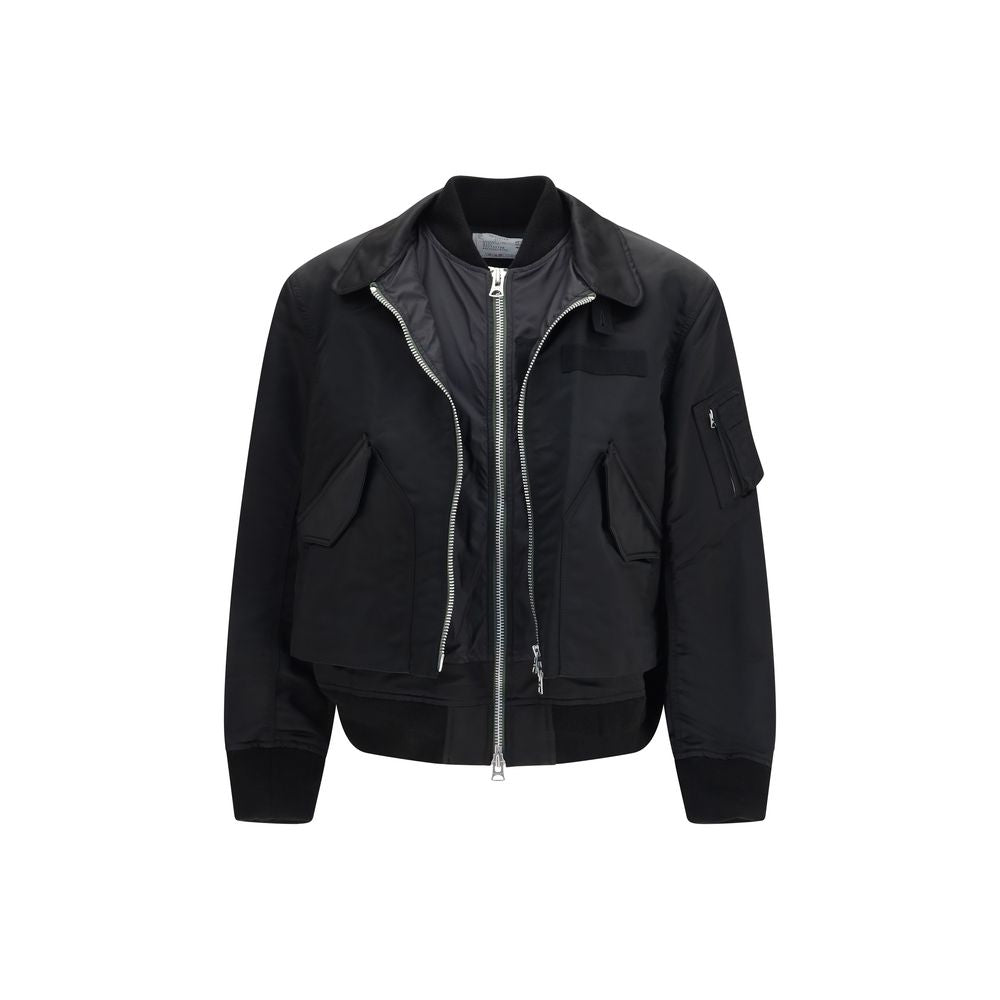 Cotton-Nylon Hybrid Bomber Jacket — Black