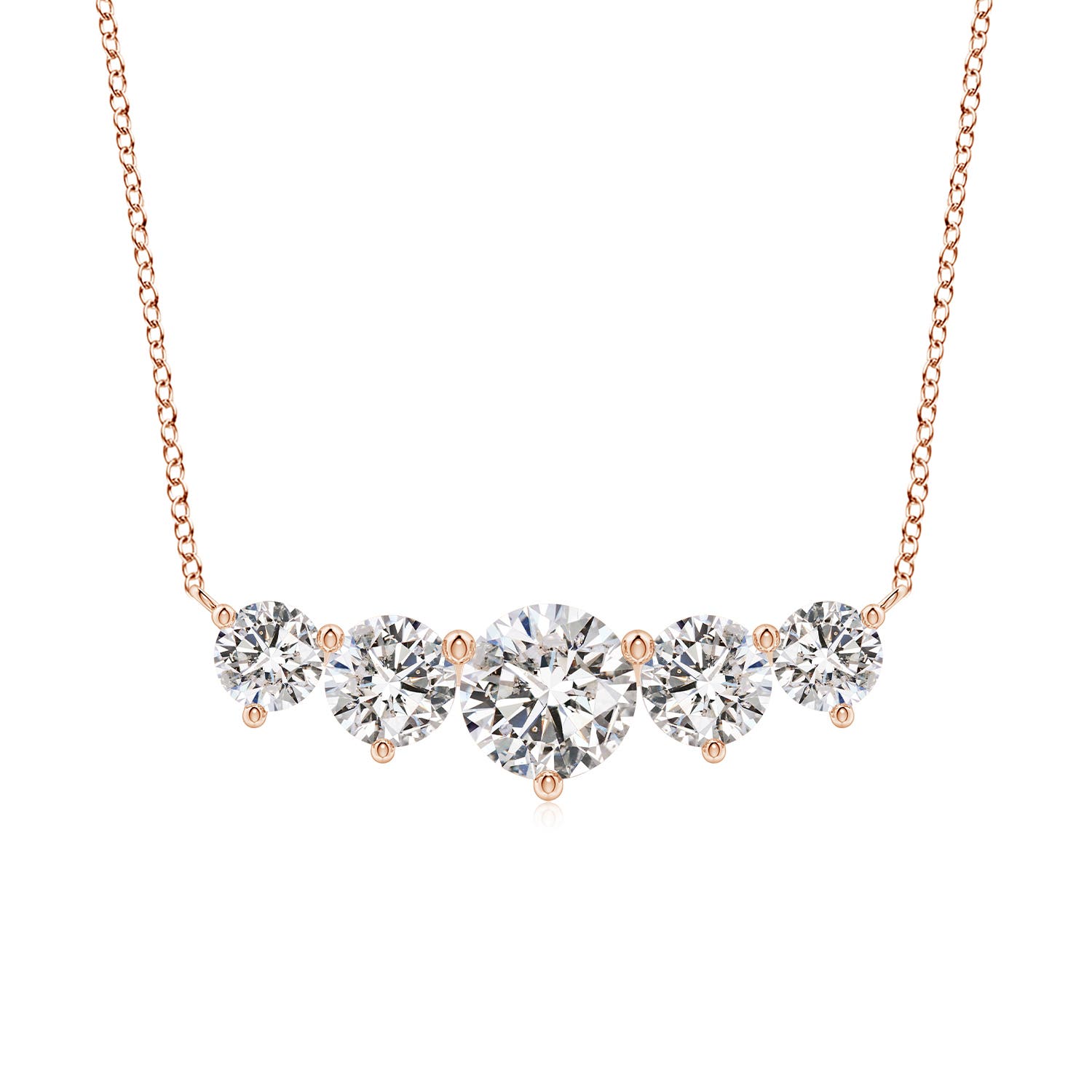 Angara 2.0 Carats Graduated Five Stone Round Diamond Necklace in 14K Rose Gold