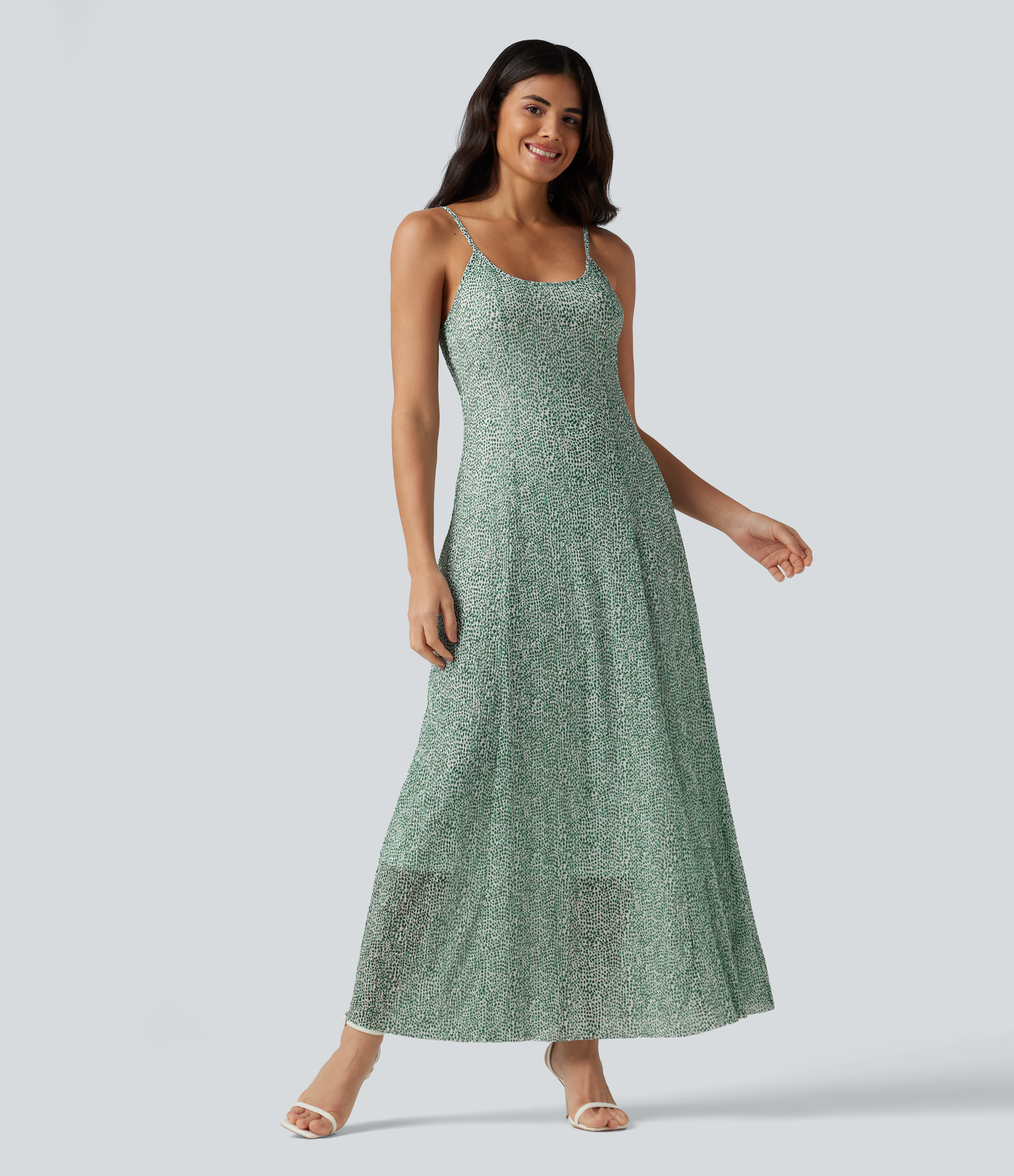 Polka Dot Mesh Maxi Flowy Bridesmaid and Wedding Guest Slip Dress Casual Dress - Moss Pebble Dot