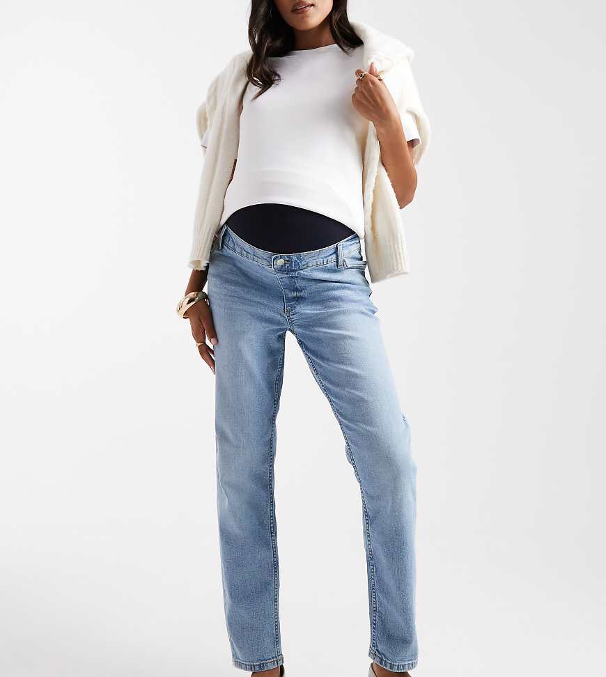 ASOS DESIGN Maternity slim fit comfort mom jeans in mid blue