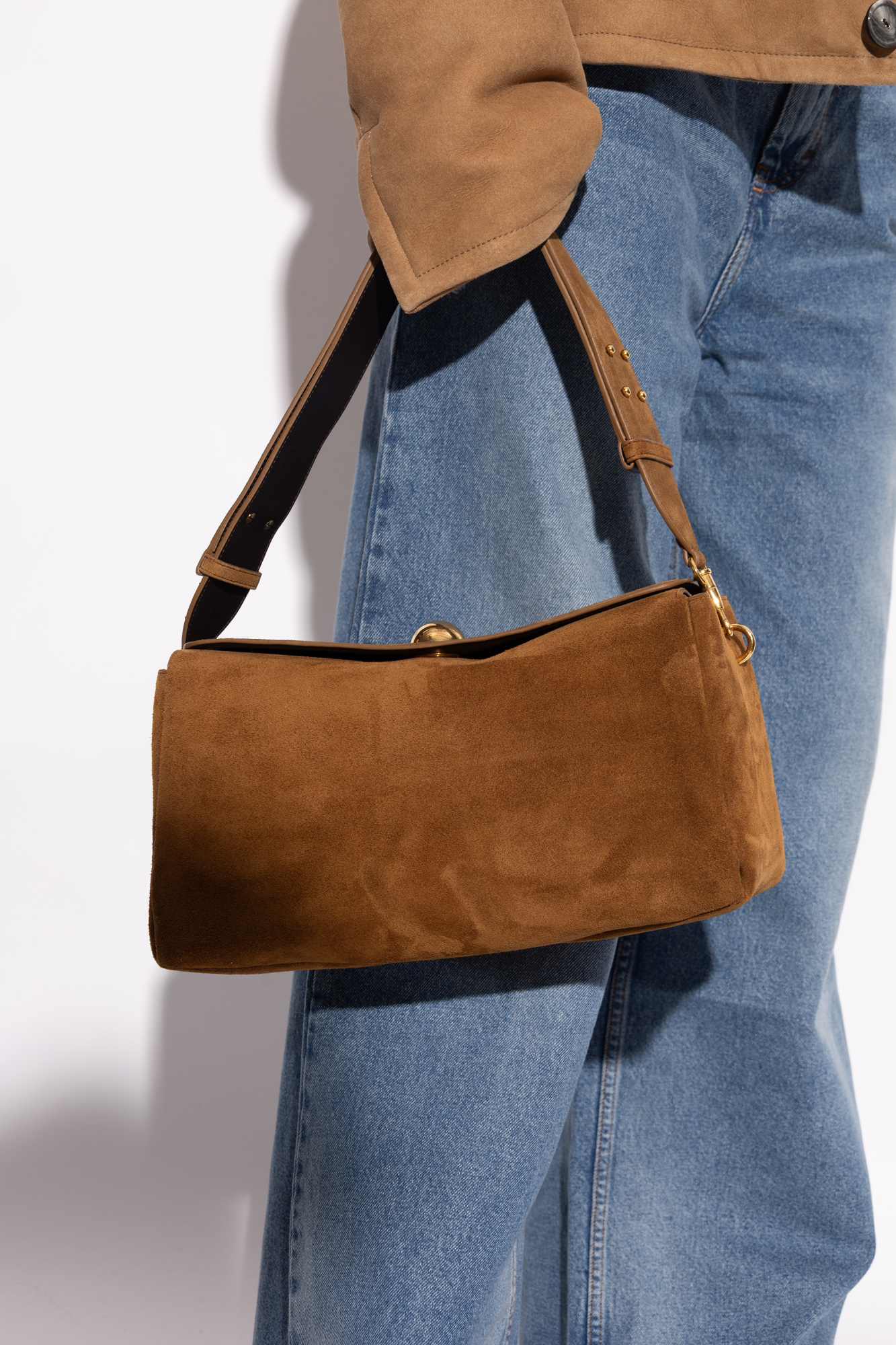 Suede Shoulder Bag, Unisex, Brown