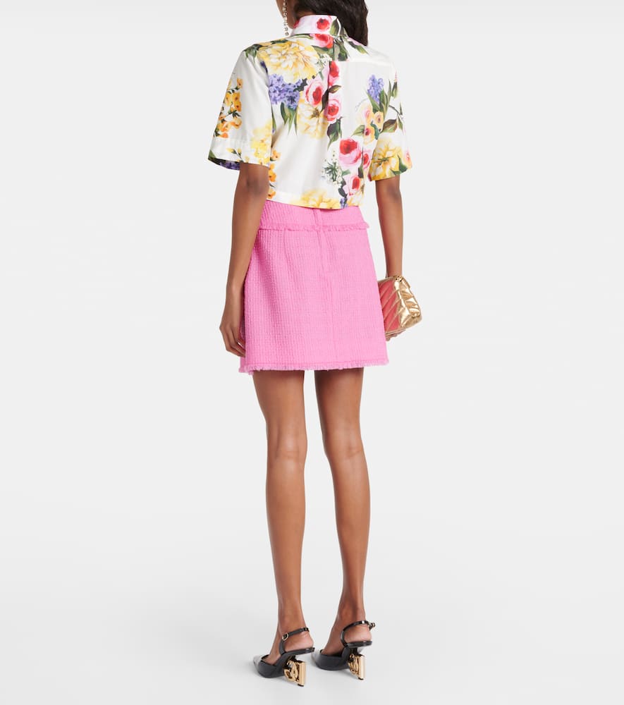 Floral cropped cotton poplin shirt