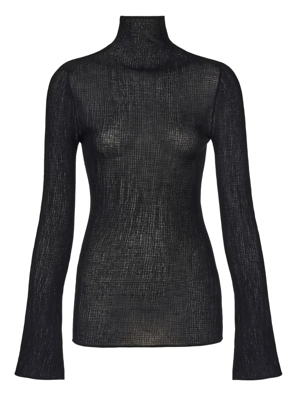 Ribbed Knit Turtleneck Blouse — Black