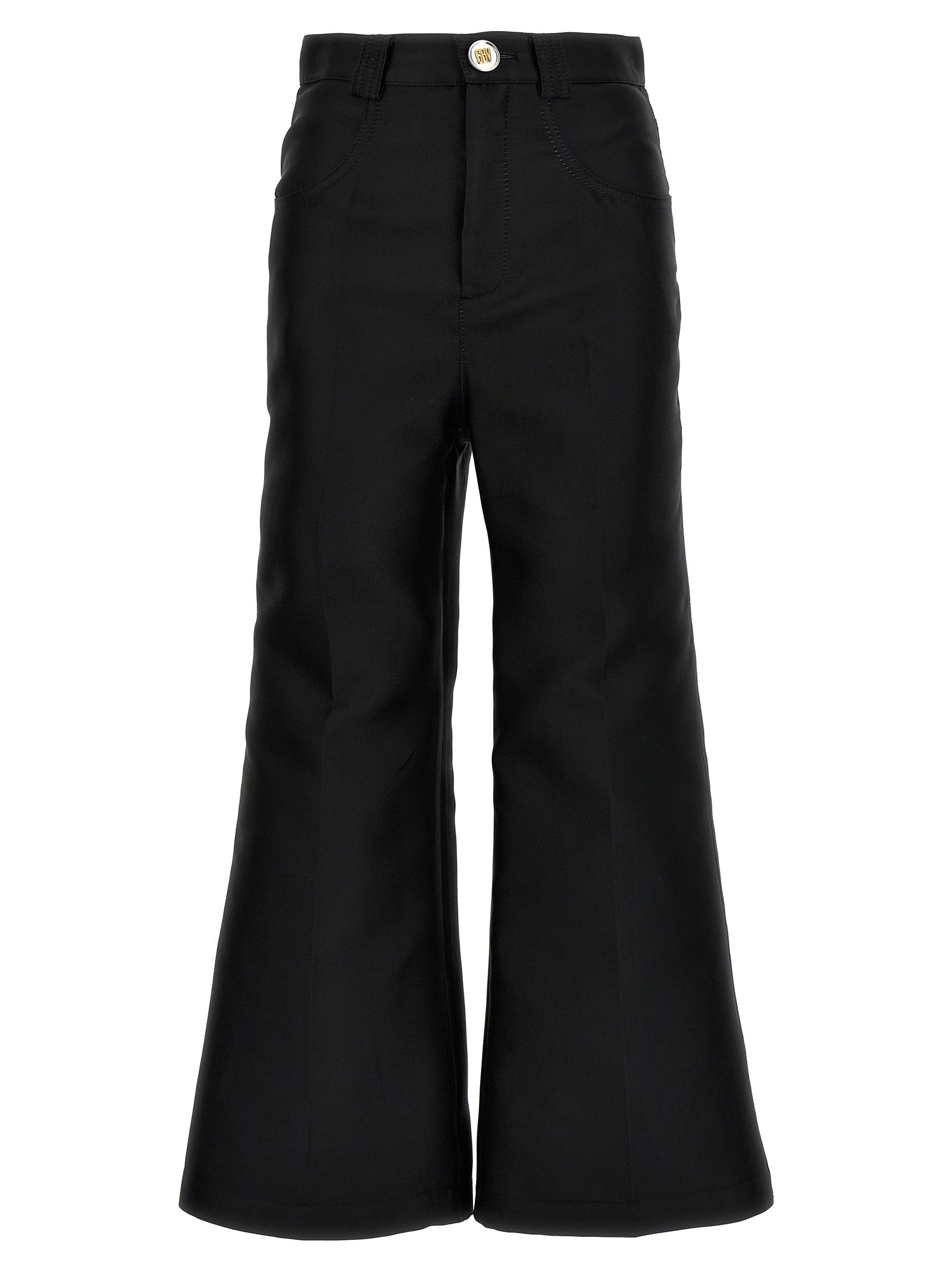 Silk-Blend Flared Trousers — Black