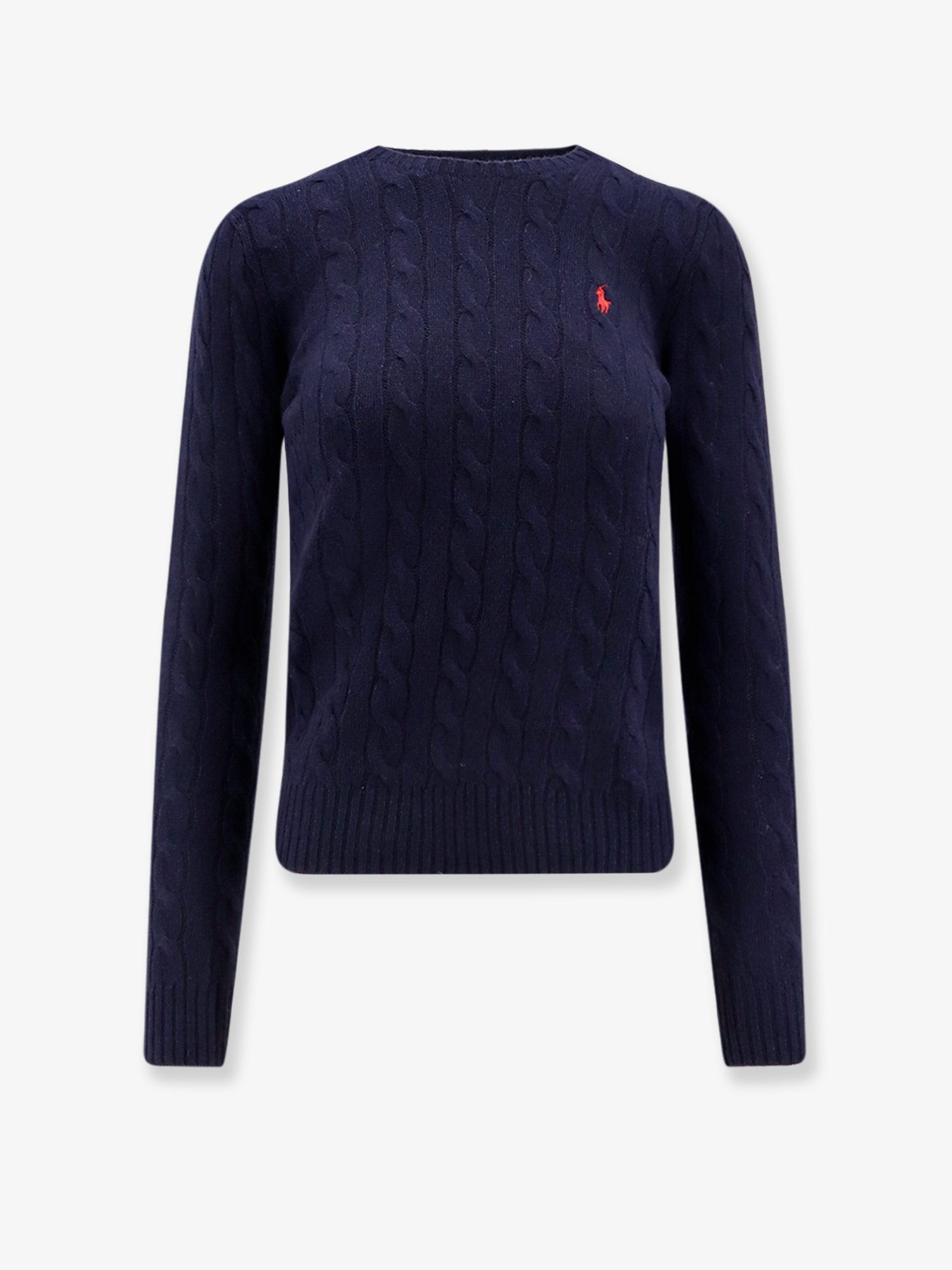 Cable Knit Wool-Cashmere Sweater — Navy