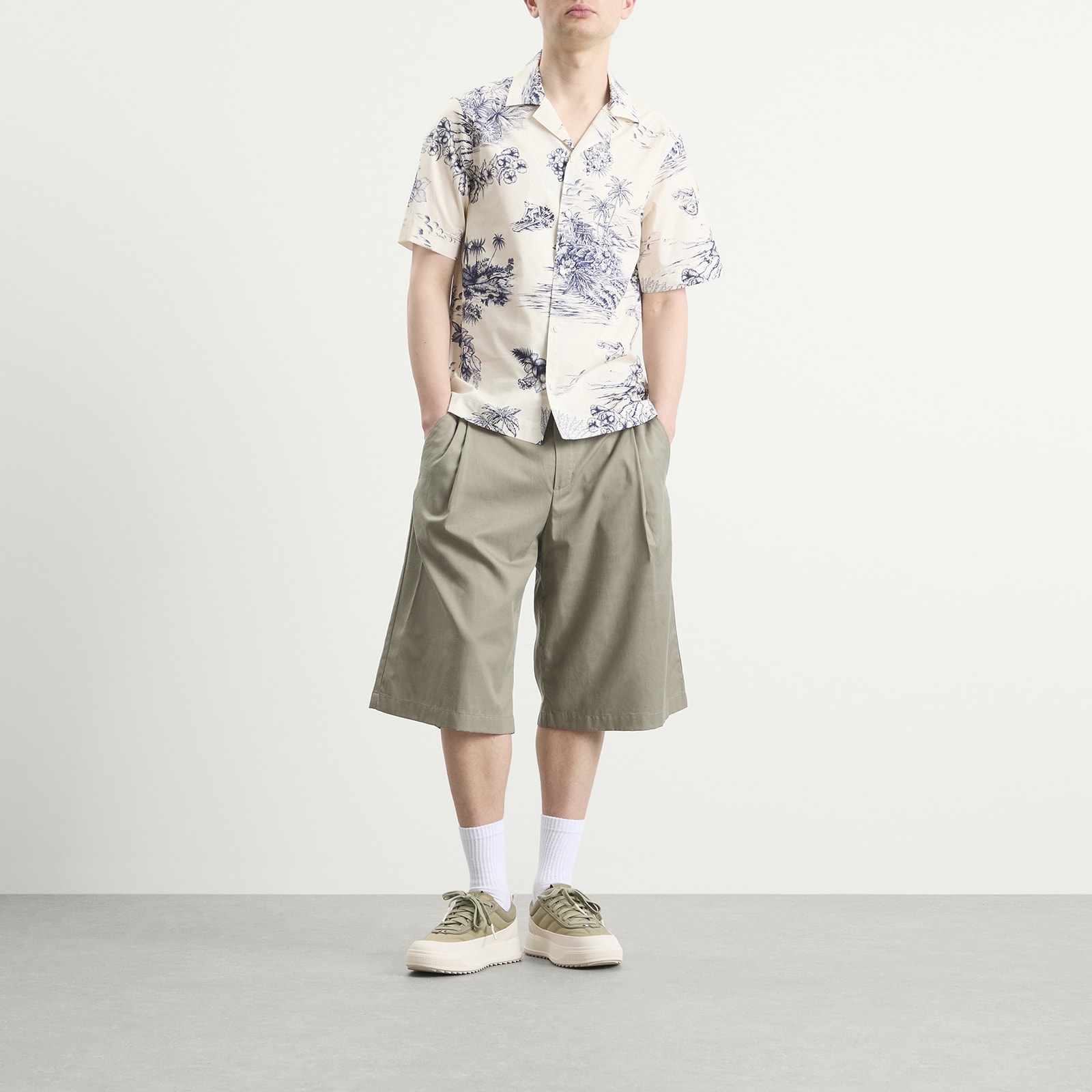 Men's Hawaiian Print Shirt White Blue