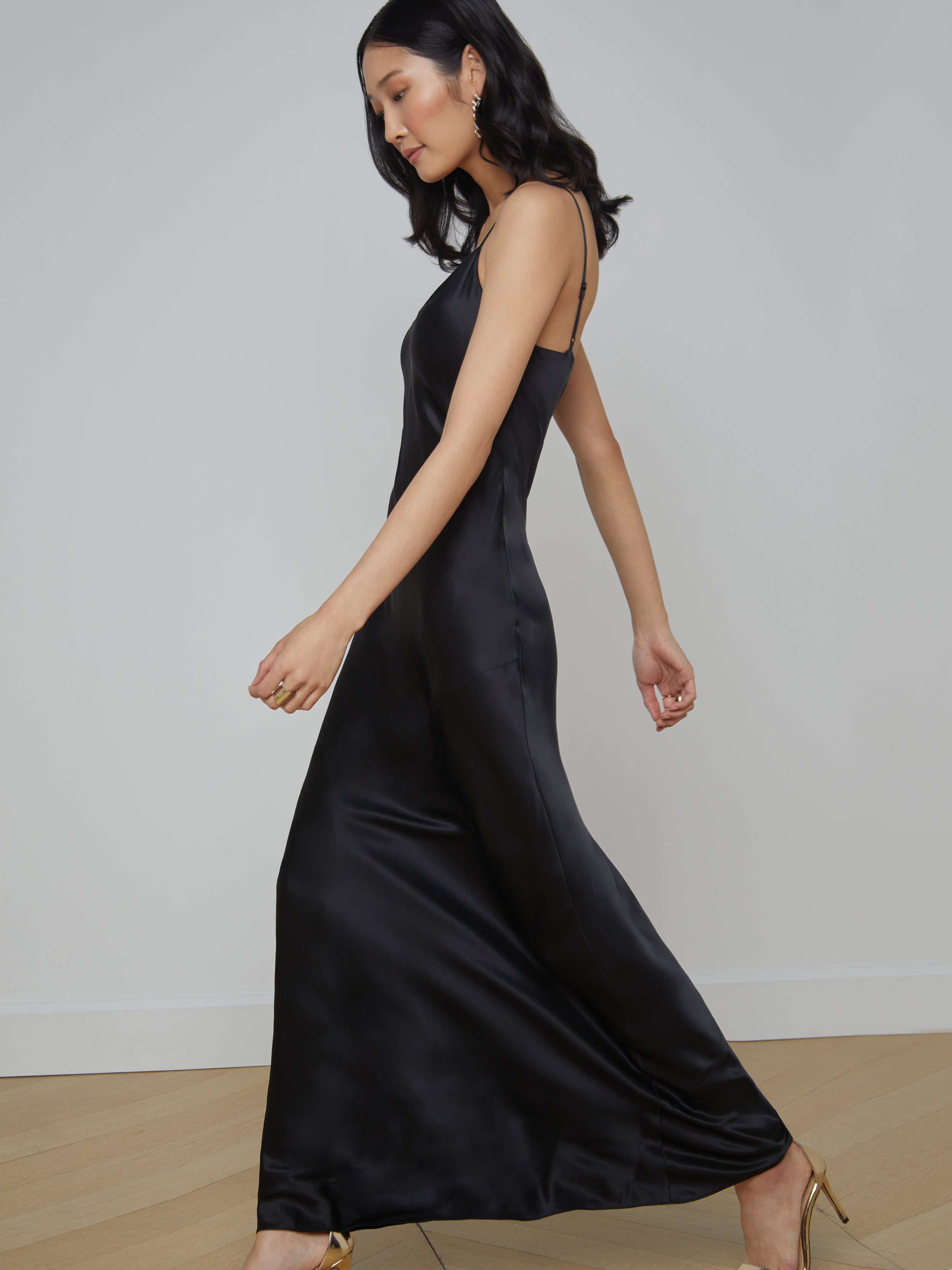 Serita Silk Slip Dress In Black