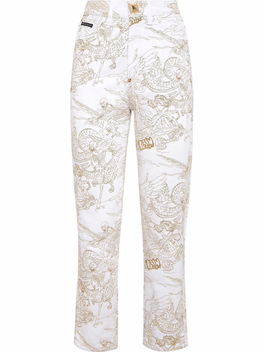 Skeleton-print cropped jeans - White