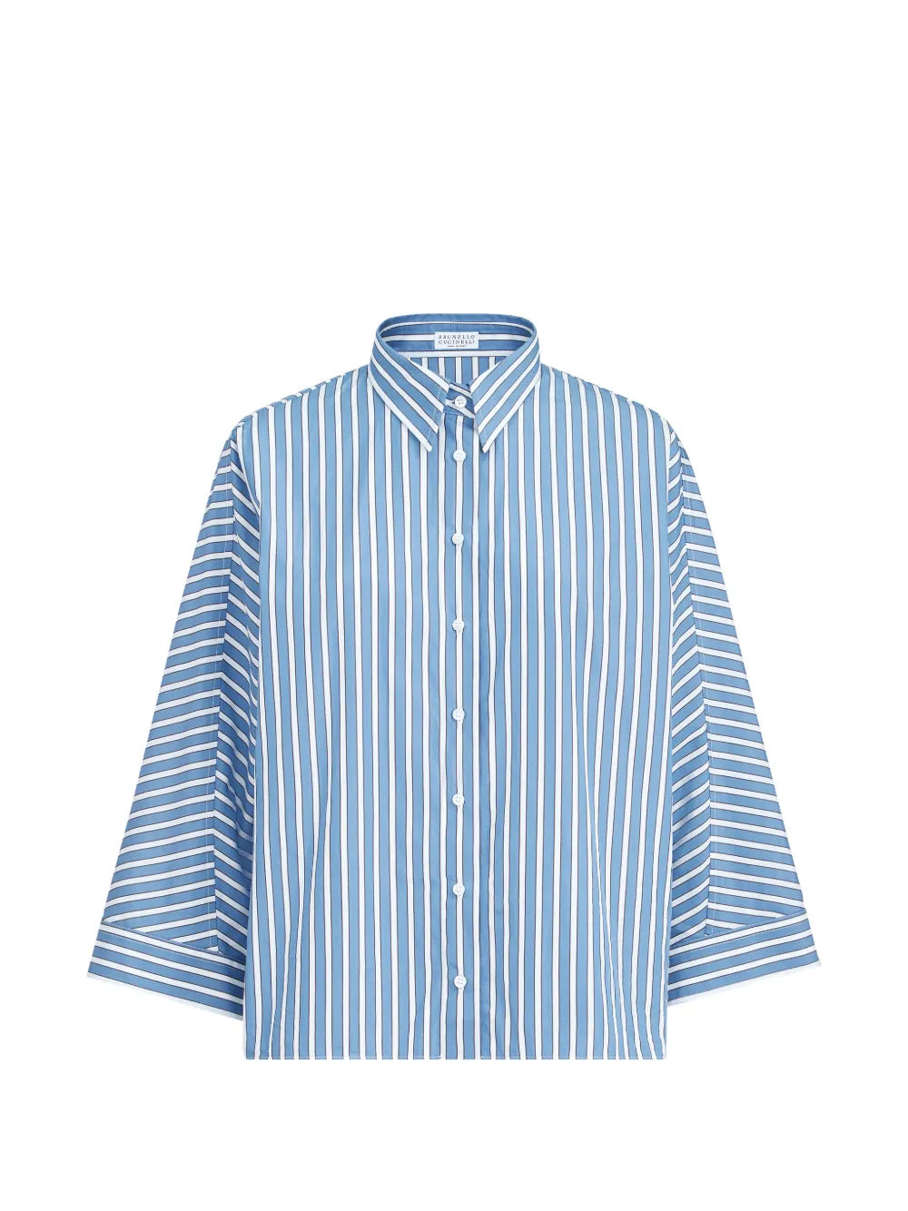 Striped Cotton Poplin Shirt — Blue