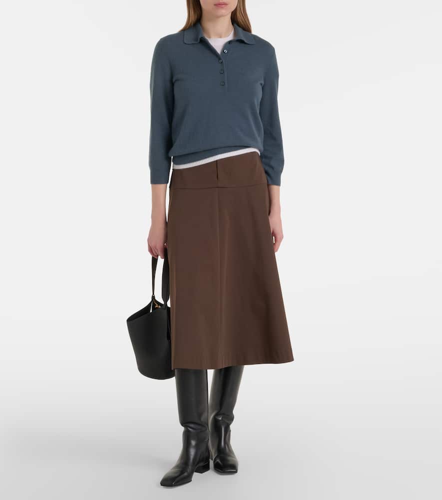 Cotton twill midi skirt