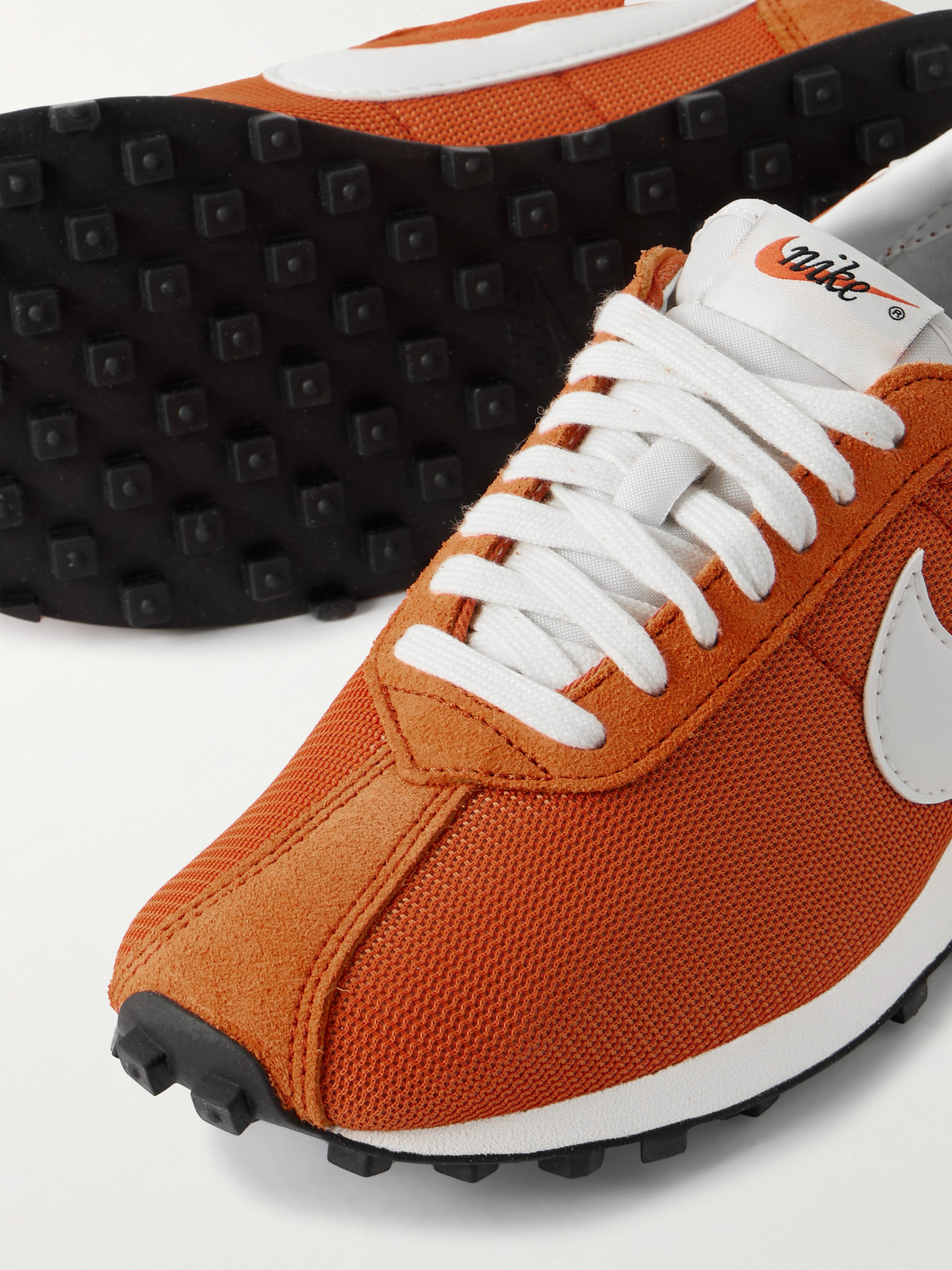Ld-1000 Leather And Brushed Suede-trimmed Mesh Sneakers - Orange