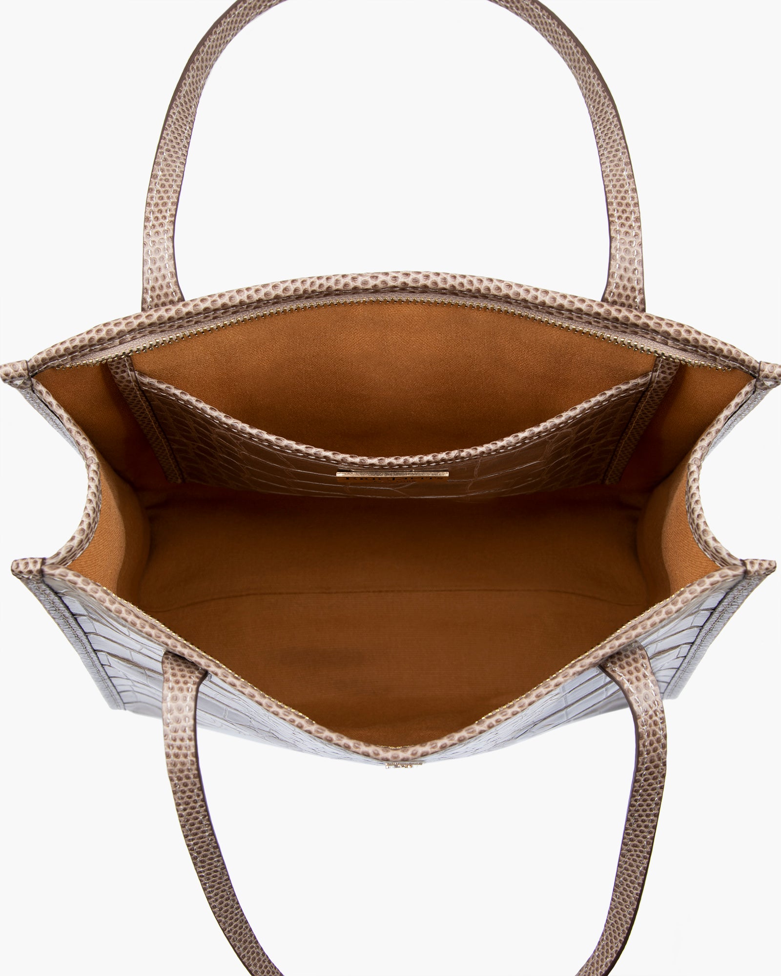 Baxter Embossed Leather Shoulder Bag for Women - Taupe, Zip Top Closure, Outer Pocket